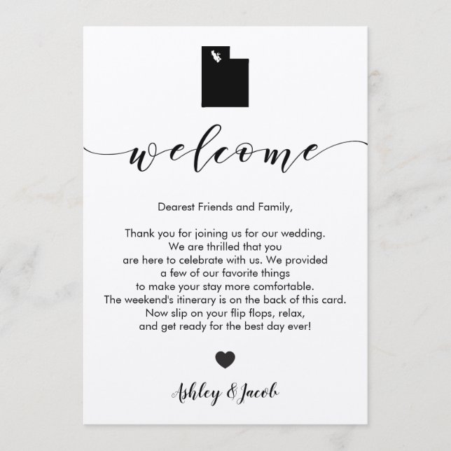 Utah Wedding Welcome Letter & Itinerary Card Programm (Vorderseite)