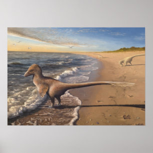Utahraptor bei Morgendruck Poster