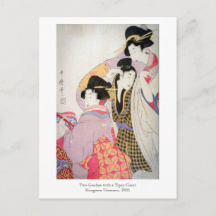 Utamaro Geishas mit angetrunkenem Kunden Postkarte