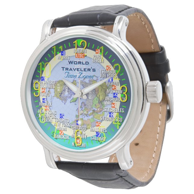 UTC World Traveller Time Zones Armbanduhr (Schrägansicht)