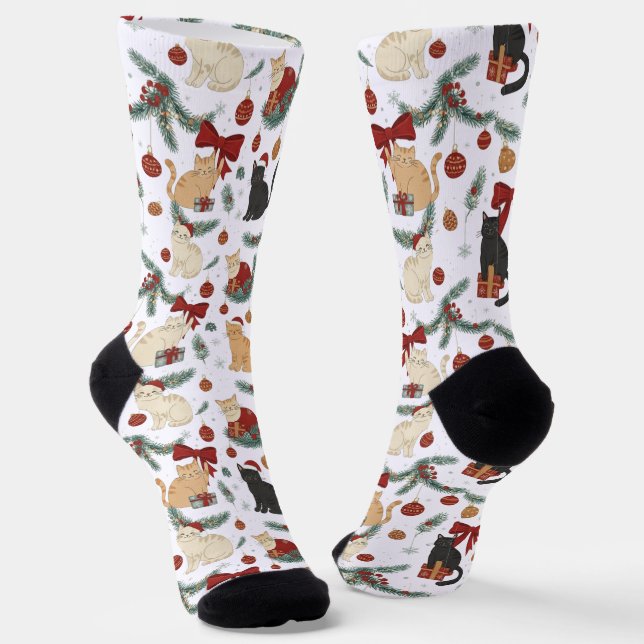 ute Cats and Christmas Decorations Pattern Socks Socken (Gewinkelt)