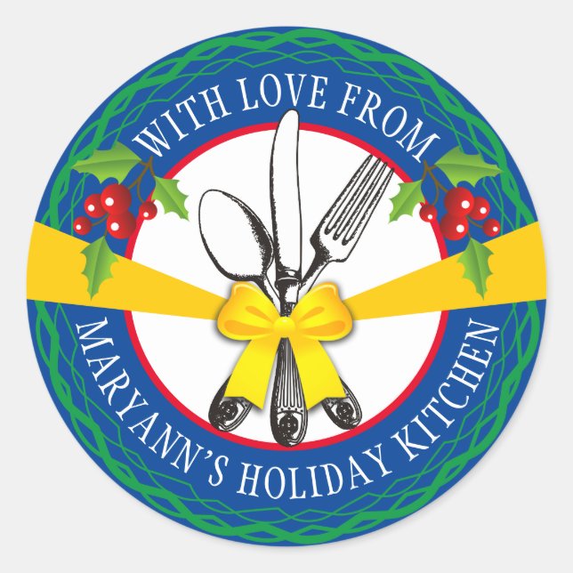 Utensilien beugen personalisierten Weihnachtsküche Runder Aufkleber (Vorderseite)