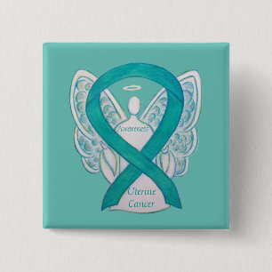 Uterine Cancer Aquamarin Awareness Ribbon Angel Bu Button