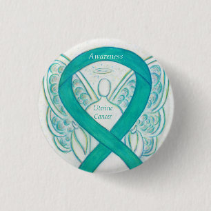 Uteruskrebs Aquamarines Bewusstsein Ribbon Angel B Button