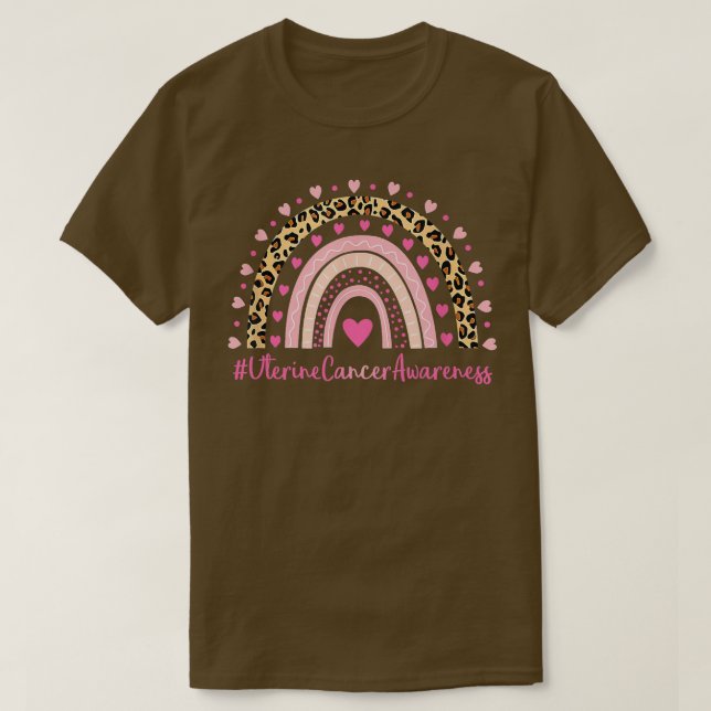 Uteruskrebs Bewusstsein rosa Herzleopard Rainbo T-Shirt (Design vorne)