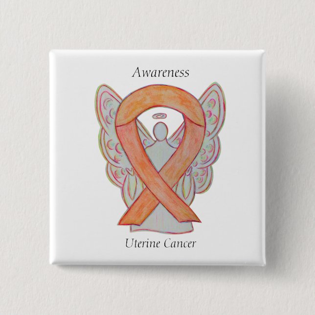 Uteruskrebs Engel Awareness Ribbon Buttone Button (Vorderseite)