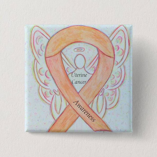 Uteruskrebs Engel Awareness Ribbon Buttone Button (Vorderseite)