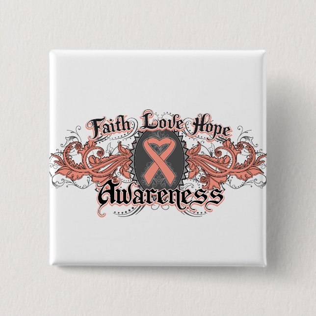 Uteruskrebs Glaube Liebe Hoffnung Deko Herz Button (Vorderseite)