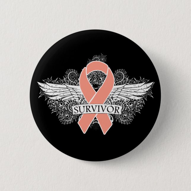 Uteruskrebs Scroll Winged SURVIVOR Ribbon Button (Vorderseite)