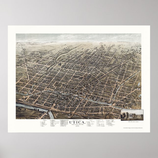 Utica, NY Panoramic Map - 1873 Poster (Vorne)