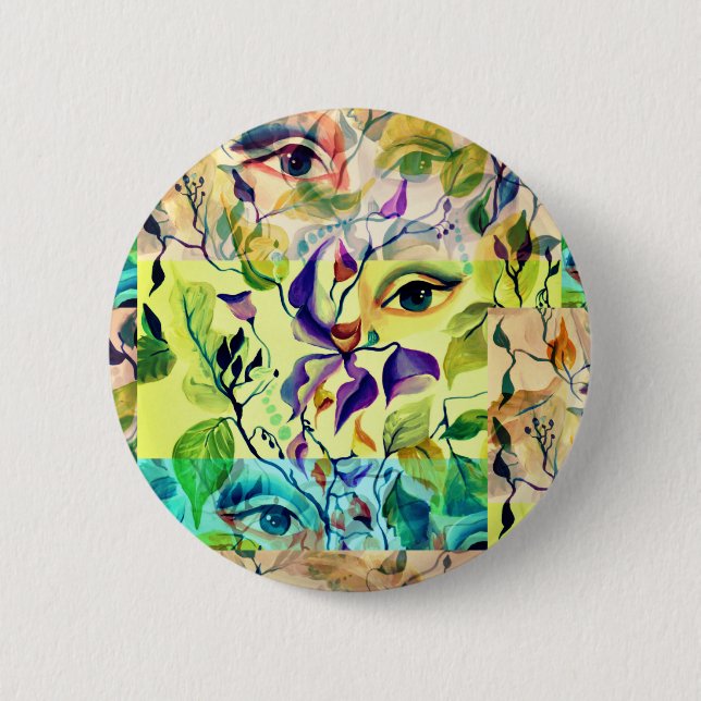 Utopian Psychedelic Surreal Eyes Design Button (Vorderseite)