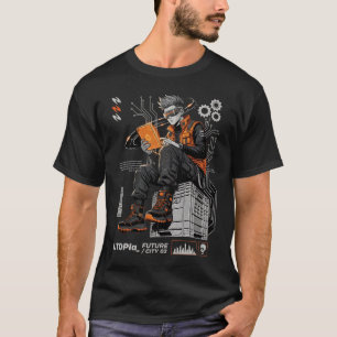 Utopie Zukunft Stadt Cyberpunk Wissenssucher Kunst T-Shirt