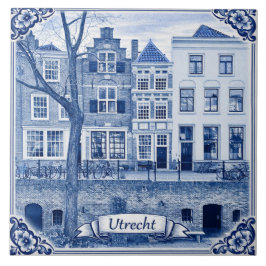 Utrecht canal houses Delft Blue style ceramic tile Fliese