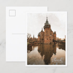 Utrecht Netherlands Color Pencil City Landschaft Postkarte