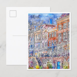 Utrecht Niederlande Vintage Reise Aquarell Postkarte