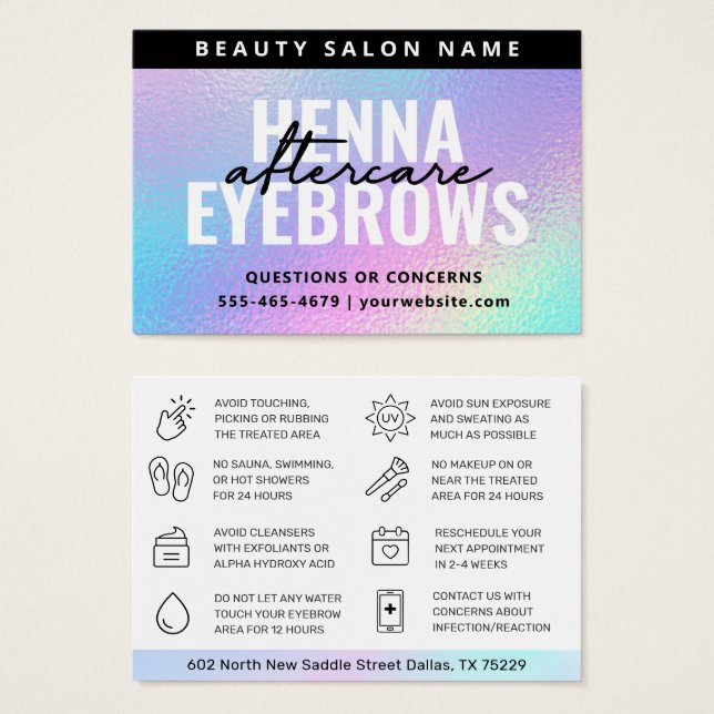 UV Gloss Holographic Henna Brows Aftercare Card (Vorne & Hinten)