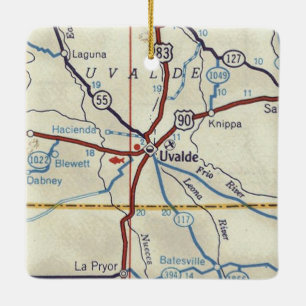 Uvalde TX Vintag Map Keramikornament