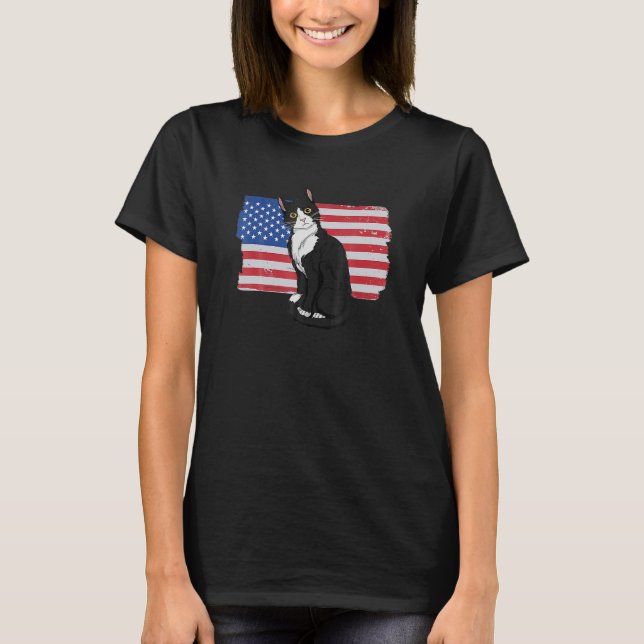 Uxedo Cat American Flag 4H Of July Patriotic Uxedo T-Shirt (Vorderseite)