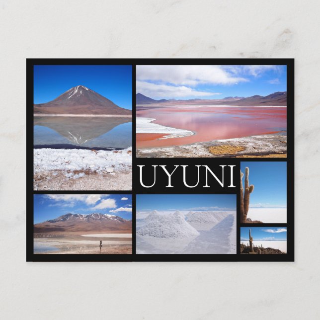 Uyuni mehrfache Bildcollage schwarzer Text Postkar Postkarte (Vorderseite)