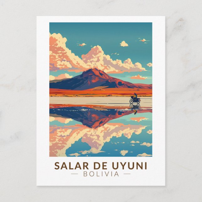 Uyuni Salt Flat Bolivien Motorrad fahren Postkarte (Vorderseite)
