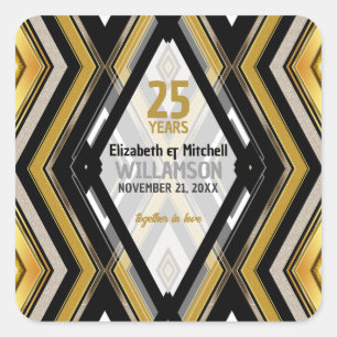 v1 Schwarz+Gold Moderne Kunst Art Deco Glamour Quadratischer Aufkleber
