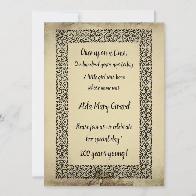V2 Antique Storybook 100. Geburtstag Karte (Vorderseite)