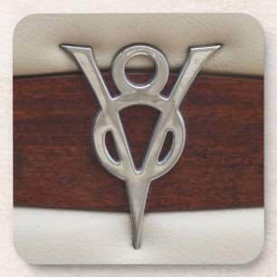 V8 Chrome Emblem Leder und Holz Untersetzer