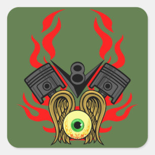 V8 Kolbenköpfe Fliegendes Auge Quadratischer Aufkleber