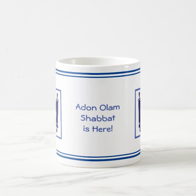 V.2 ADON OLAM, SHABBAT IST HIER, NAVY & WHITE KAFFEETASSE (Mittel)