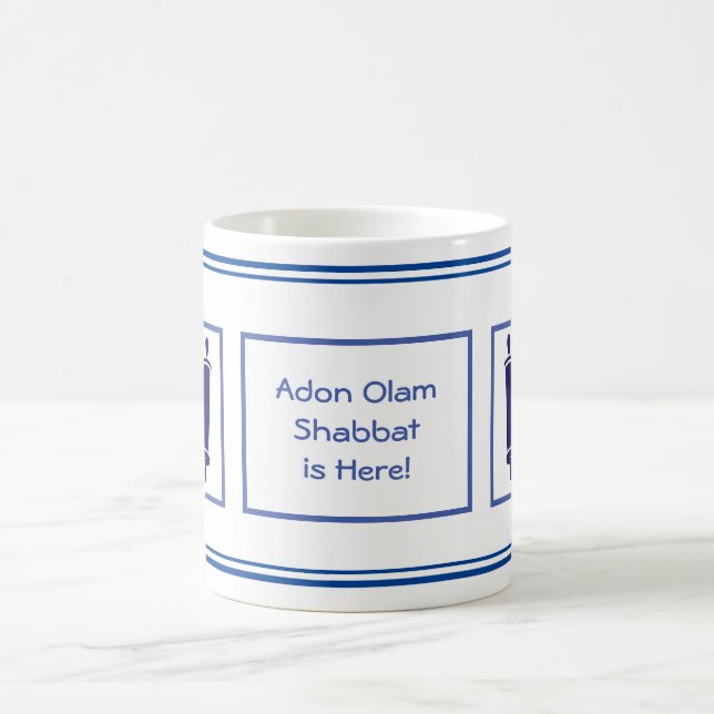 V.4 ADON OLAM, SHABBAT IST HIER! NAVY & WHITE KAFFEETASSE (Mittel)