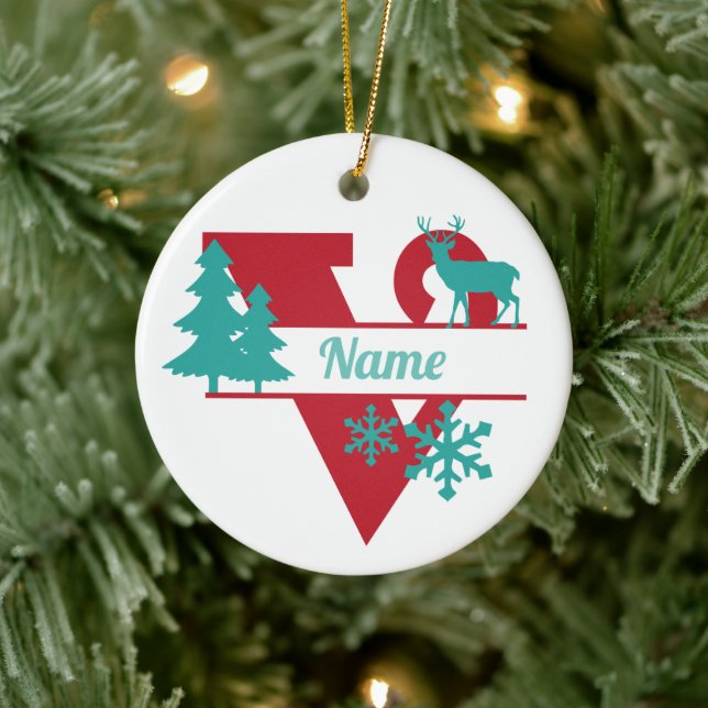 V Anfängliche Monogram Christmas Holiday Tree Orna Keramik Ornament (Baum)