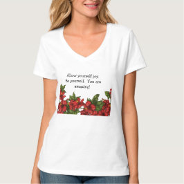 V-Ausschnitt-T-Shirt mit Hibiskus-Design  T-Shirt