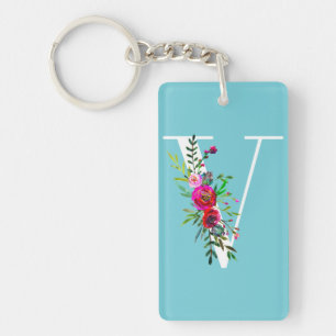 V Buchstabe Initialen Monogramm Floral Benutzerdef Schlüsselanhänger