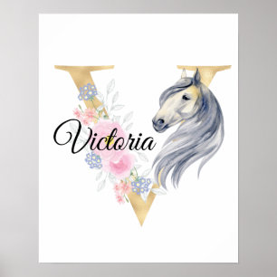 V Buchstabe personalisierter Name Monogramm mit Pf Poster