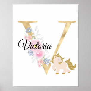 V Buchstabe personalisierter Name Monogramm mit Po Poster