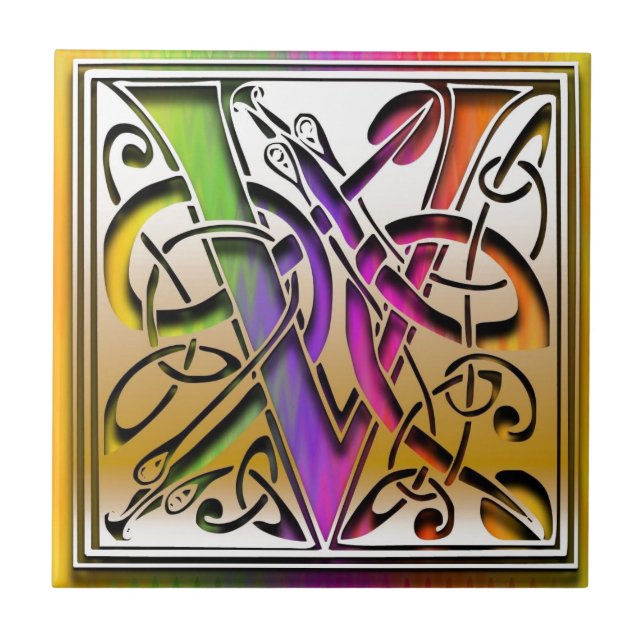 V Celtic Rainbow Custom Monogram Tile Fliese (Vorderseite)