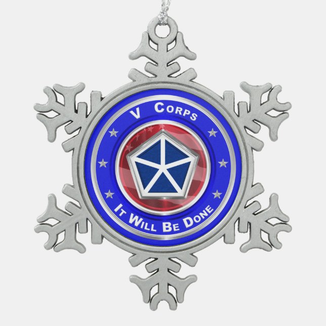 V Corps Christmas Keepake Schneeflocken Zinn-Ornament (Vorderseite)