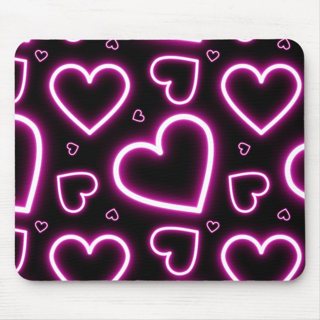 V-Day Pink Neon Hearts Mousepad (Vorne)