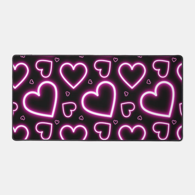 V-Day Pink Neon Hearts Schreibtischunterlage (Vorderseite)