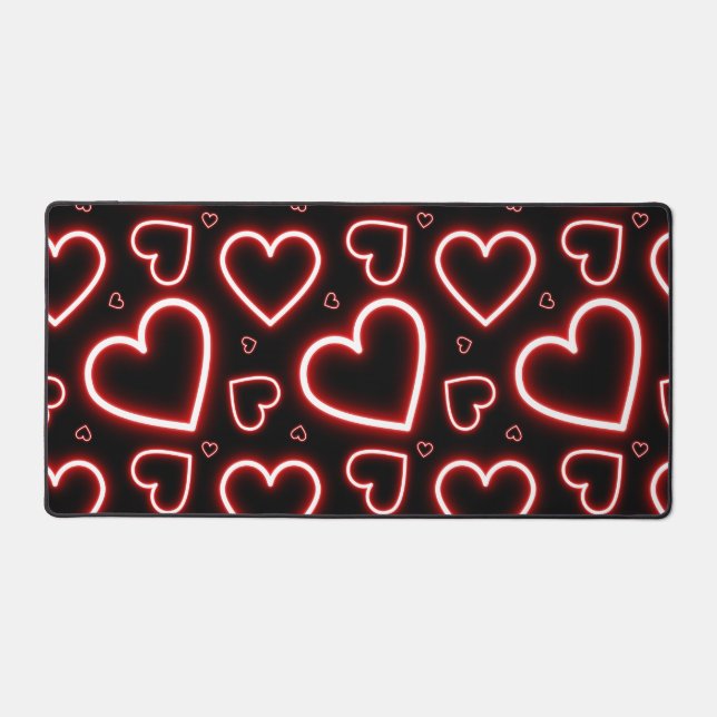 V-Day Red Neon Hearts Schreibtischunterlage (Vorderseite)