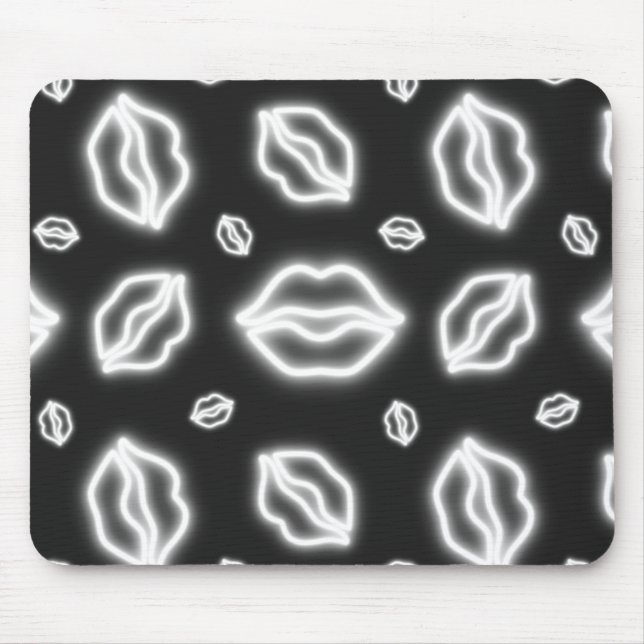 V-Day White Neon Hearts Mousepad (Vorne)