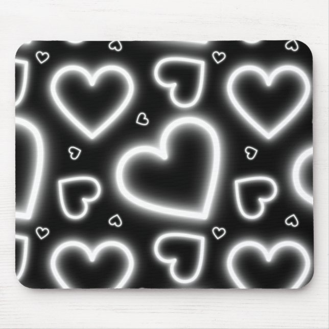 V-Day White Neon Hearts Mousepad (Vorne)