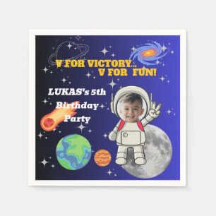 V für Sieg V für Spaß Astronaut Jungen Geburtstag Serviette