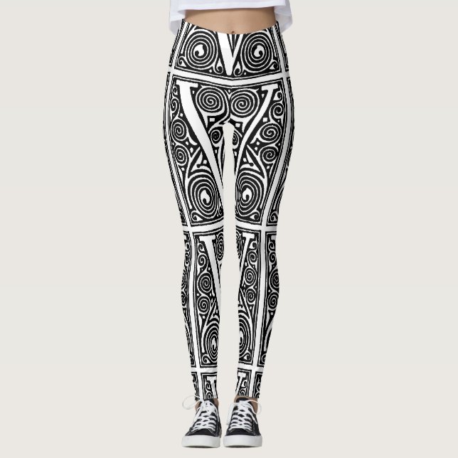 V Für Sieger Black & White Handmade Yoga Pants Leggings (Vorderseite)