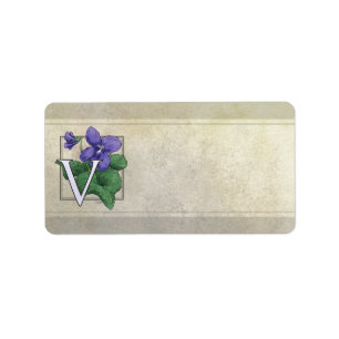 V für Veilchen-Blumen-Monogramm Adressaufkleber