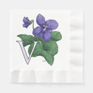 V für Violet Floral Monogramm Serviette