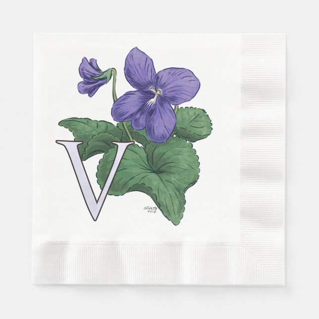 V für Violet Floral Monogramm Serviette (Vorderseite)