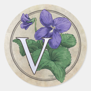 V für Violets Blume Monogramm Runder Aufkleber