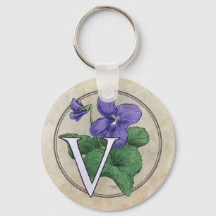 V für Violets Blume Monogramm Schlüsselanhänger
