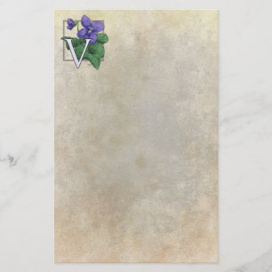 V für Violetten Blume Monogramm Briefpapier